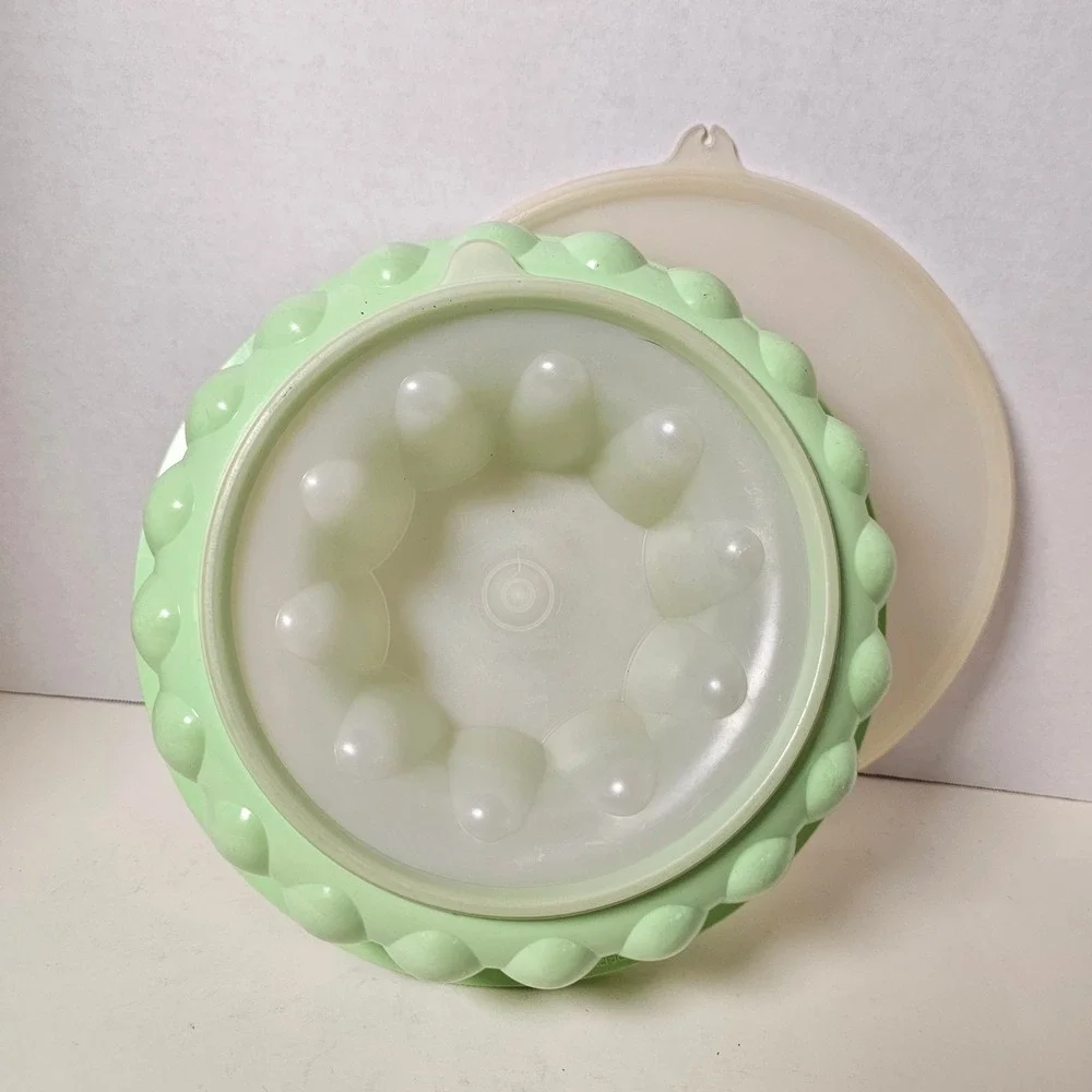 MCM Vintage Tupperware Jel-N-Serve Jello Mold‎ Mint Green 3 Piece Set 1201 1202